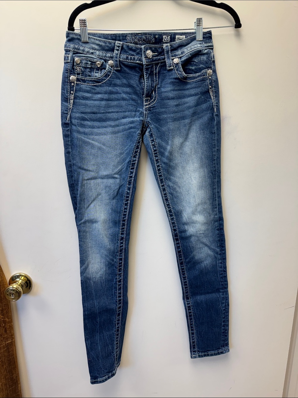 Miss Me Medium Blue Skinny Jeans with Embellished Pockets